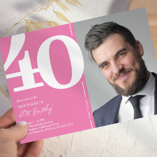 Invitation élégante rose pour les 40 ans avec phot