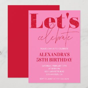 Invitation élégante rose pour les 58 ans paillette