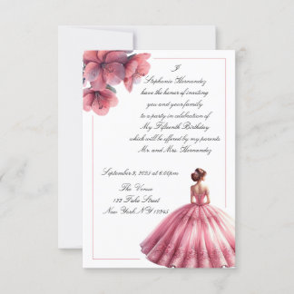 Invitation élégante rose pour Quinceañera de princ