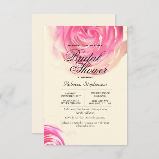 Invitation Élégante Rose Pretty Impression (Devant / Derrière)