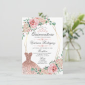 Invitation Elégante Rose Quinceañera Quince Crown Tiara (Debout devant)