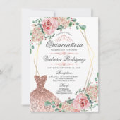 Invitation Elégante Rose Quinceañera Quince Crown Tiara (Devant)