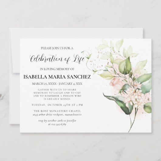 Invitation Élégante Rose rose Floral Célébration de la vie (Devant)