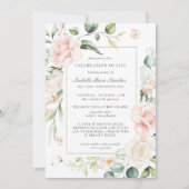 Invitation Élégante Rose rose Floral Célébration de la vie (Devant)