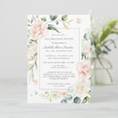 Invitation Élégante Rose rose Floral Célébration de la vie (Debout devant)