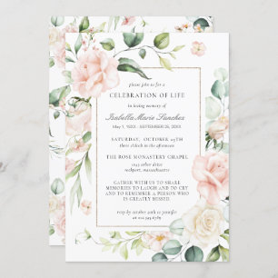 Invitation Élégante Rose rose Floral Célébration de la vie