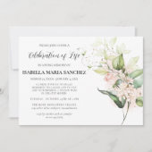 Invitation Élégante Rose rose Floral Célébration de la vie (Devant)