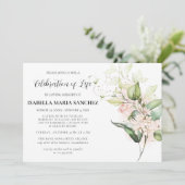 Invitation Élégante Rose rose Floral Célébration de la vie (Debout devant)