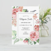 Invitation Élégante Rose rose florale 100e fête d'anniversair (Debout devant)