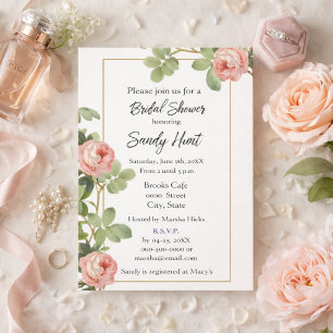 Invitation Élégante Rose Rose Florale Fête de Mariage