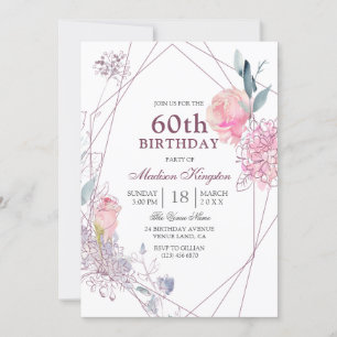 Invitation Élégante rose rose Géométrique 60e fête d'annivers