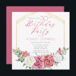 Invitation Élégante rose rose | Gold Frame 30th Birthday Part<br><div class="desc">Fleur rose et blanche élégante et élégante,  vert sage,  vert vert,  design de texte "Anniversaire" avec cadre géométrique de lignes dorées.</div>
