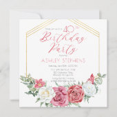 Invitation Élégante rose rose | Gold Frame 40th Birthday Part (Devant)