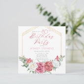 Invitation Élégante rose rose | Gold Frame 80th Birthday Part (Debout devant)