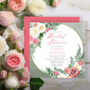 Invitation Élégante rose rose Gold Frame Fête des mariées I