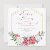 Invitation Élégante rose rose | Gold Frame Fête des mariées I (Devant)