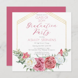Invitation Élégante rose rose   Gold Frame Graduation Party
