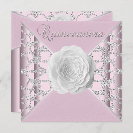 Invitation Élégante Rose Rose Quinceanera (Devant / Derrière)