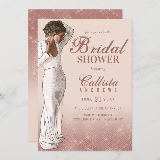 Invitation Élégante Rose Rose Rose Parties scintillant or Fêt (Devant / Derrière)