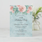 Invitation Elégante rose rose rose rose bleu floral fête d'an (Debout devant)