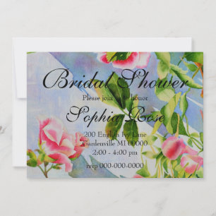 Invitation Elégante rose roses aquarelle florale