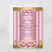 Invitation Elégante rose Roses Blanc Or fête d'anniversaire (Dos)