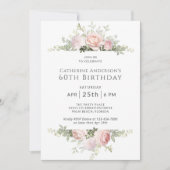 Invitation Élégante rose Roses Feminine 60e fête d'anniversai (Devant)