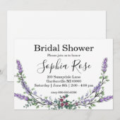 Invitation Elégante rose roses lavande Douche nuptiale (Devant / Derrière)
