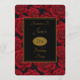 Invitation Élégante Rose rouge à tout âge Anniversaire Fête I