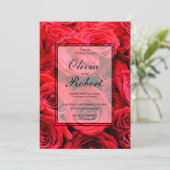 Invitation Élégante rose rouge fleurs rouges rouge floral rou (Debout devant)