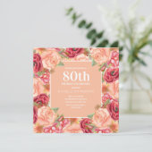 Invitation Elégante rose rouge florale 80e anniversaire de fê (Debout devant)