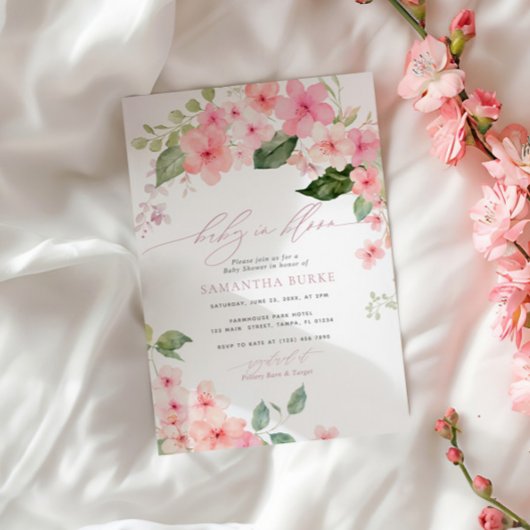 Invitation Elégante rose Sakura Flowers bébé dans une douche 