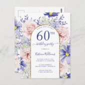 Invitation élégante rose violet pour les 60 ans (Devant / Derrière)