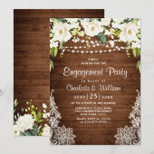 Invitation Elégante Roses Blanches Dentelle Rustique (Devant / Derrière)