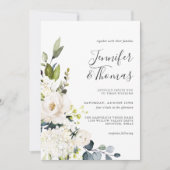 Invitation Elégante Roses Blanches et Hydrangeas Mariage Flor (Devant)