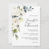 Invitation Elégante Roses Blanches et Hydrangeas Mariage Flor (Devant)