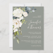 Invitation Elégante Roses Blanches et Hydrangeas Mariage Flor (Devant)