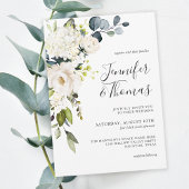 Invitation Elégante Roses Blanches et Hydrangeas Mariage Flor