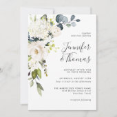 Invitation Elégante Roses Blanches et Hydrangeas Mariage Flor (Devant)