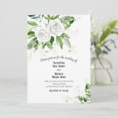 Invitation Élégante Roses blanches et Mariage de la respirati (Debout devant)