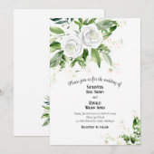 Invitation Élégante Roses blanches et Mariage de la respirati (Devant / Derrière)