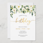 Invitation Elégante Roses Blanches Filles Anniversaire Invita (Devant)