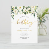 Invitation Elégante Roses Blanches Filles Anniversaire Invita (Debout devant)