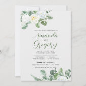 Invitation Elégante Roses Blanches & Mariage de verdure (Devant)
