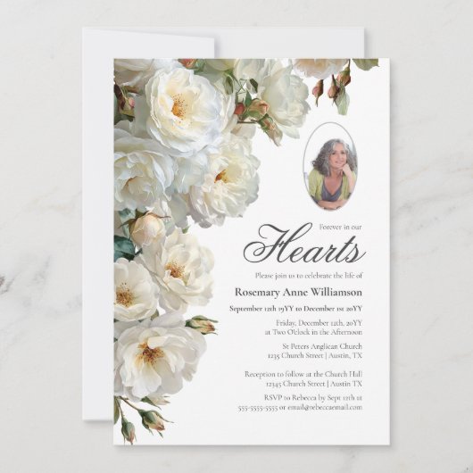 Invitation Élégante Roses Blanches Pour toujours Dans nos Coe (Devant)