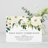 Invitation Élégante Roses Blanches Première Communion Sainte (Debout devant)