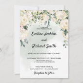 Invitation Elégante roses blanches rustiques mariage (Devant)