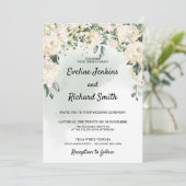 Invitation Elégante roses blanches rustiques mariage (Debout devant)