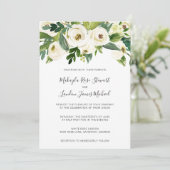 Invitation Elégante Roses Blanches Verdure Mariage Floral (Debout devant)