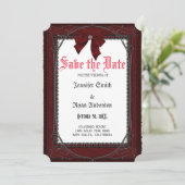 Invitation Élégante roses gothiques rouges enregistrer la dat (Debout devant)